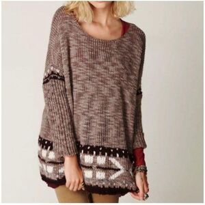 Free people brown Aztec swoop neck sweater